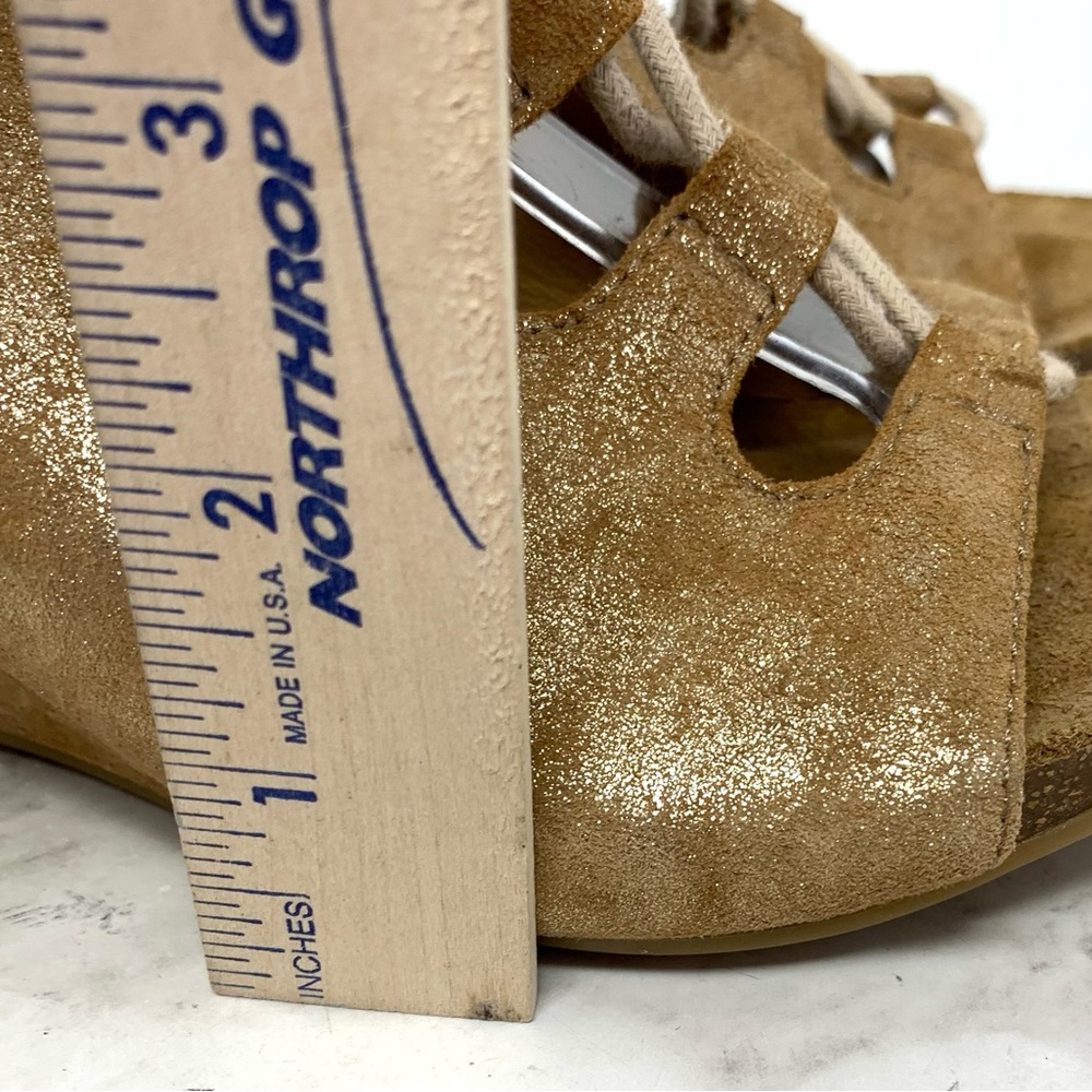 Sofft Maize Ghillie Lace Brown/Gold Metallic Nubuck Comfort Wedge Sandals 8 Boho - Picture 12 of 14
